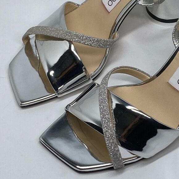 Jimmy Choo Plum Metallic Leather & Glitter Slingback Sandals size 37 - Picture 7 of 11